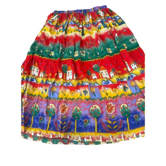 VTG Skirt Midi 90s Duck House Folk Grunge Cottagecore Kitschy Bright Funky Small - Picture 1 of 8